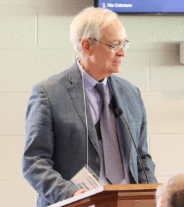 Keynote speaker Steven O'Malley presents